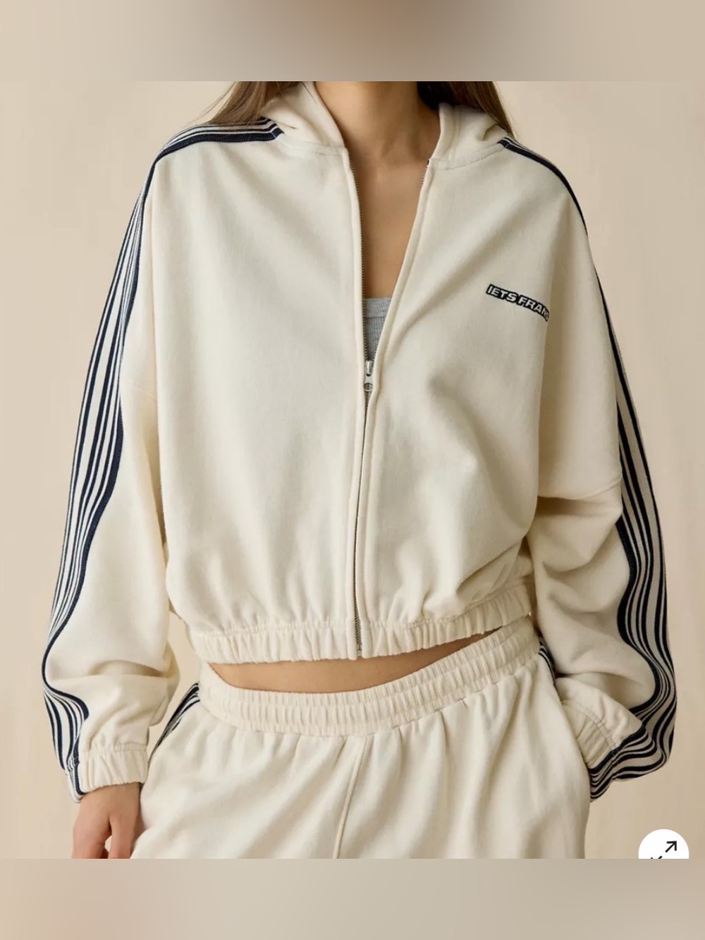 iets frans… Harri Piped Bubble Hem Zip-Up Hoodie Sweatshirt Cream Size Small